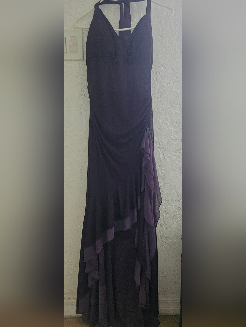 City Triangles Deep Purple Halter Ruffle Evening Gown